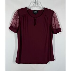 005 --- Flower and Feather Keyhole Neckline Sheer Puff Polk a Dot Sleeve Sweater